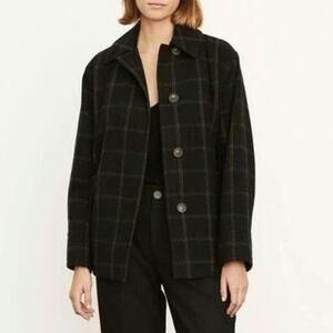 Vince Wool Cashmere Plaid Shacket Shirt Jacket Black Tan XL Cozy Casual Fall